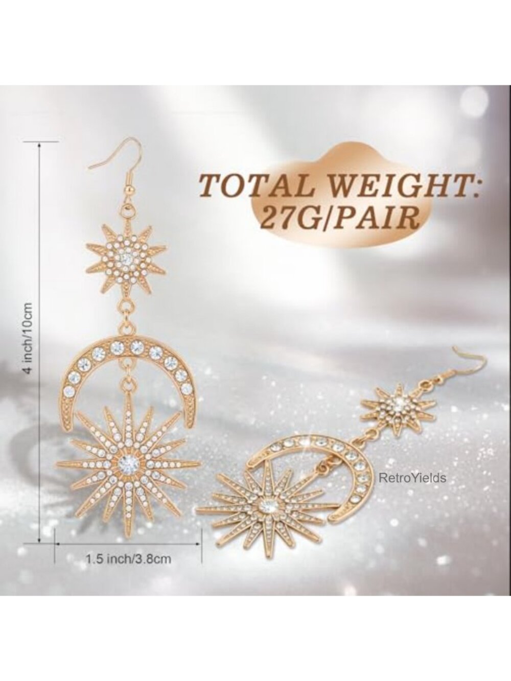 Celestial Sun Moon Star Dangle Earrings Hypoallergenic Drop Earrings View 3